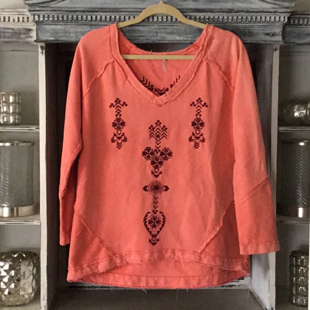 Free People Sweatshirt Top Frayed Oversized SZ S